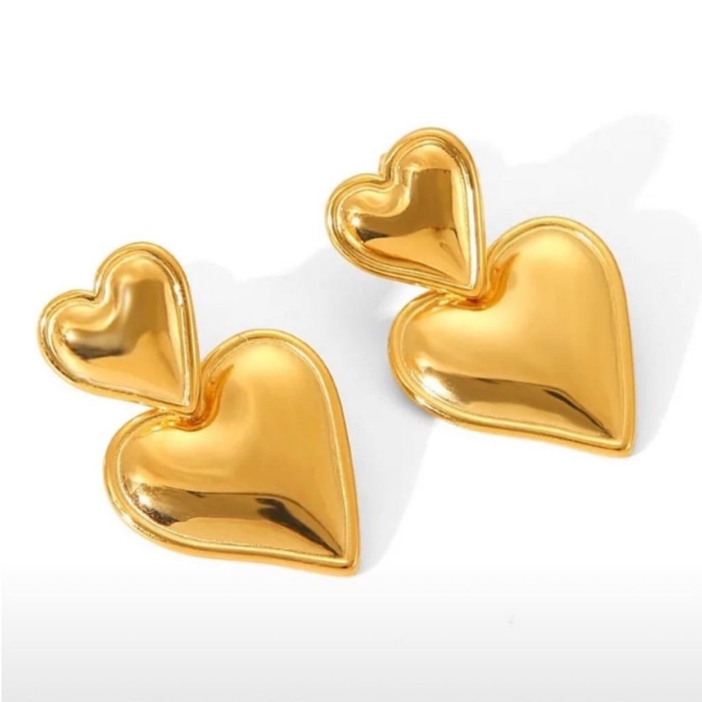New Madewell Gold Double Heart Post Drop Earrings 1071 Nwot 30$